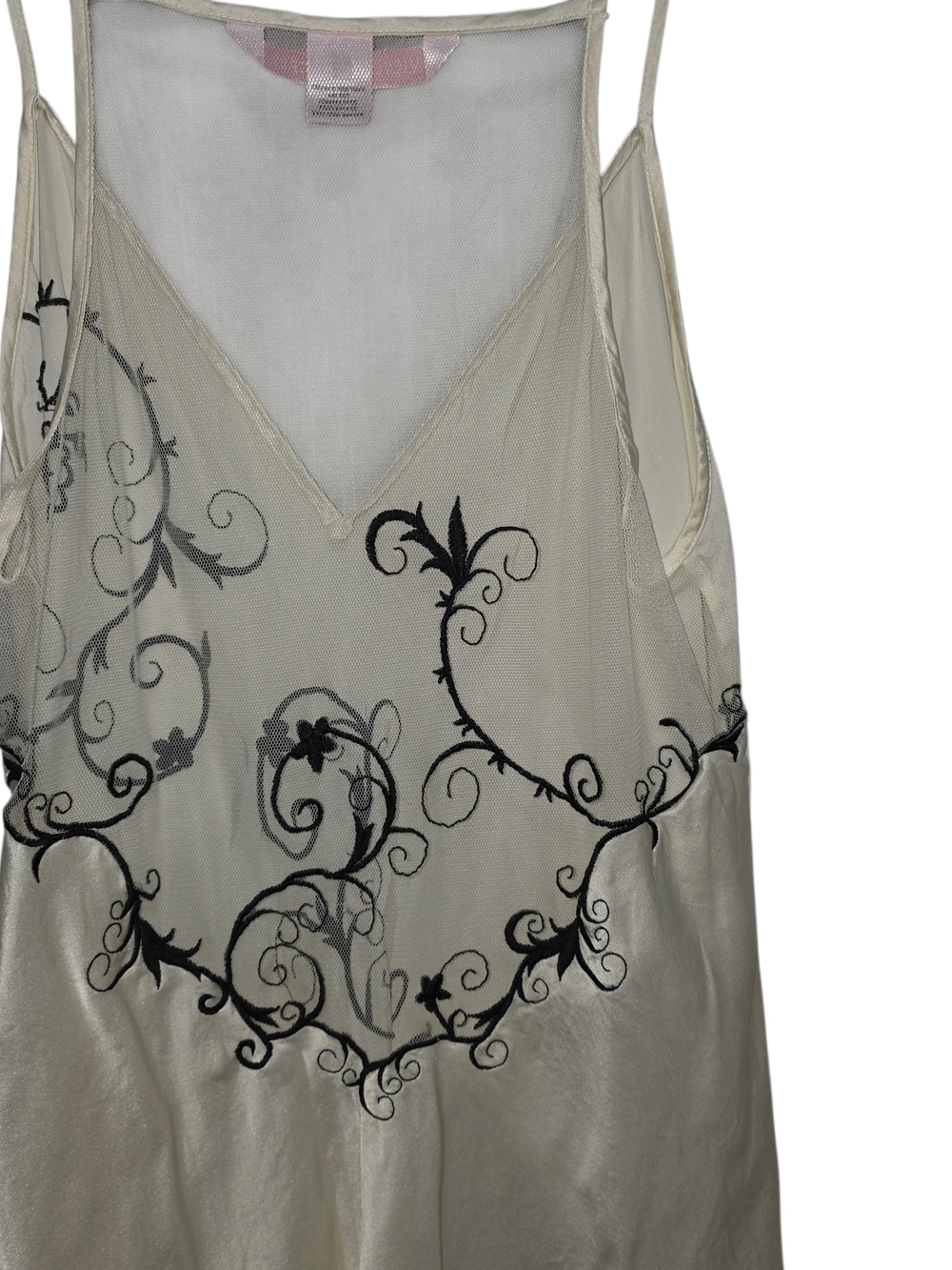 VTG Victoria’s Secret Y2K Ivory Silk Slip Dress Mesh Embroidered Fairycore M - Picture 3 of 11